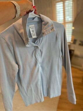 Athleta Pale Blue Ribbed Snap-Collar